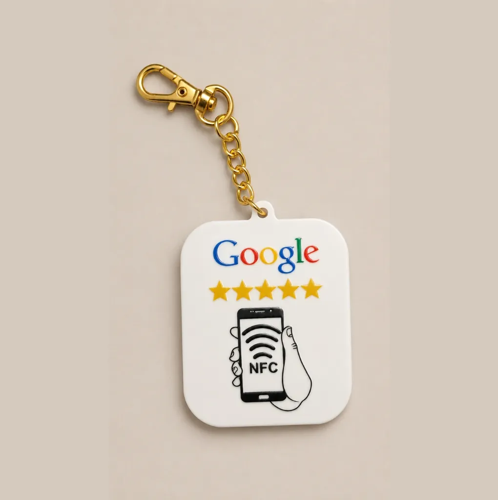 NFC Google Review Keychain – White Acrylic 2×2.30 Inch