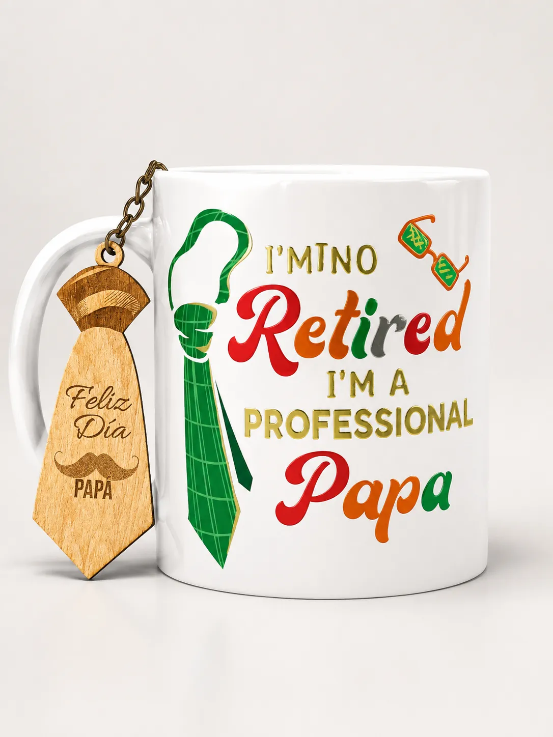 Personalized 11 oz White Ceramic Mug with Wooden Keychain Design – UV DTF