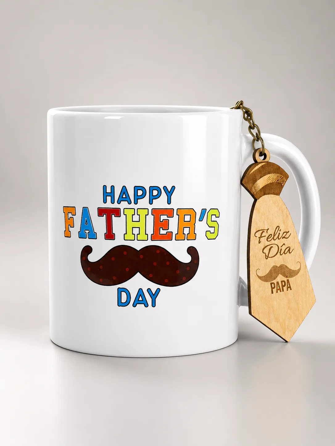 Personalized 11 oz White Ceramic Mug with Wooden Keychain Design – UV DTF