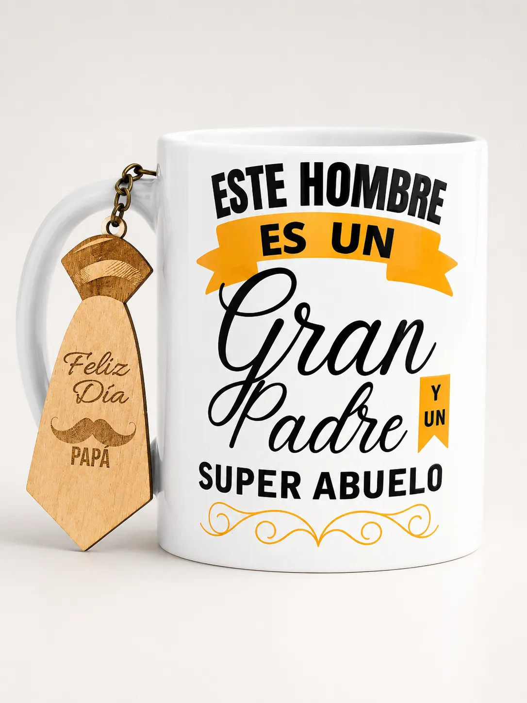 Personalized 11 oz White Ceramic Mug with Wooden Keychain Design – UV DTF (5)