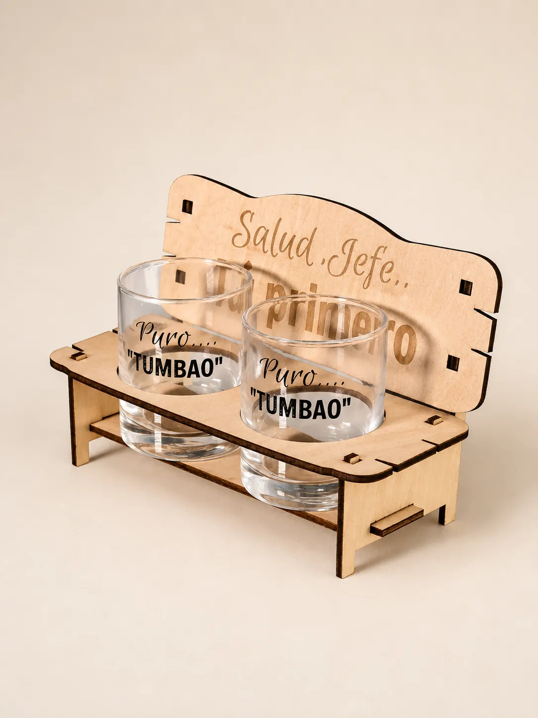 Personalized Wooden Bench Gift Set with 2 Cups – Father’s Day