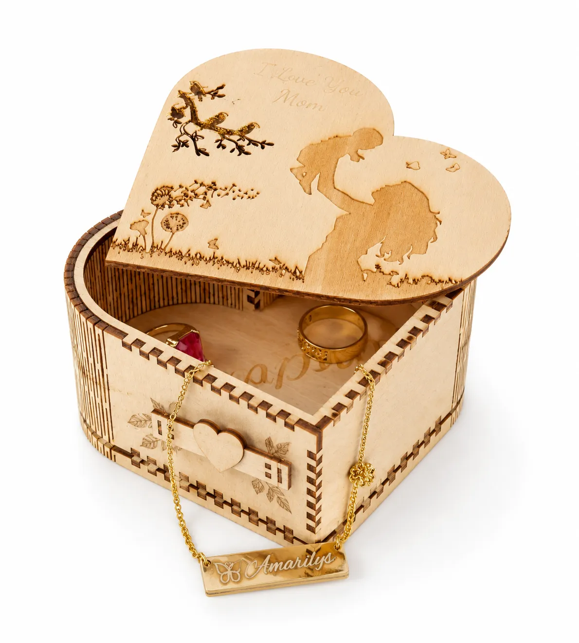 Personalized Wooden Jewelry Box – Heart Shape 4x3x3 Inch